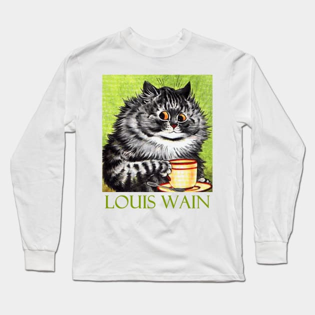 Coffee Cat by Louis Wain Long Sleeve T-Shirt by Naves